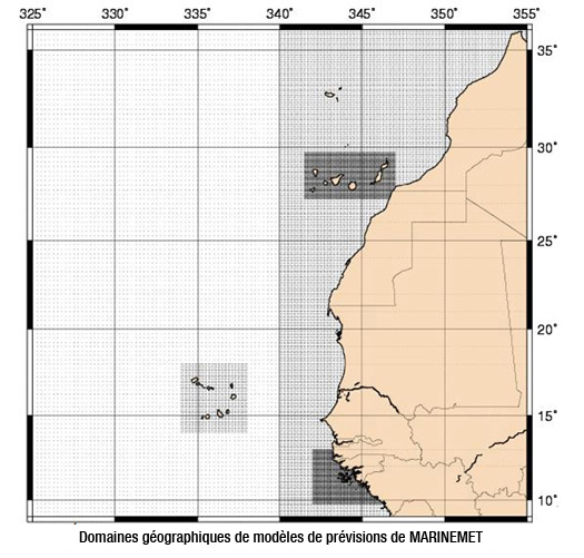 Domaines gographiques de modles de prvisions de MARINEMET